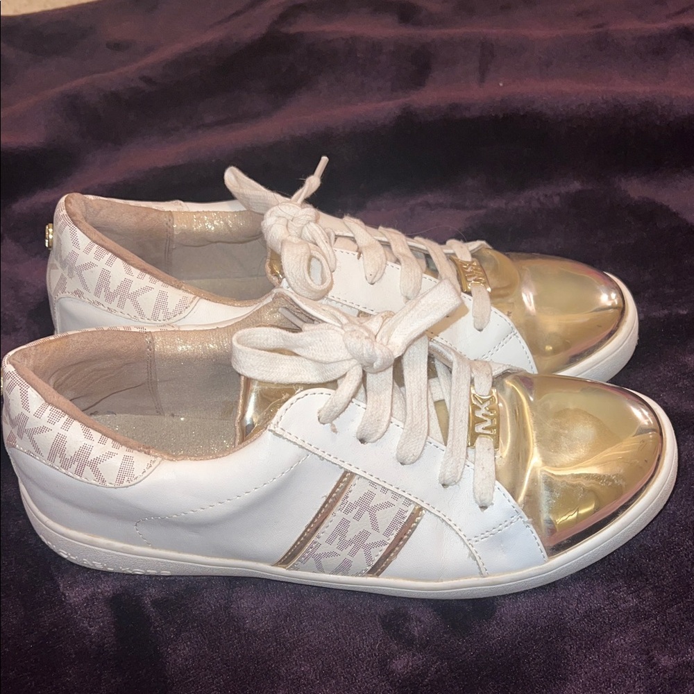 Michael Kors White and‎ Gold Sneakers